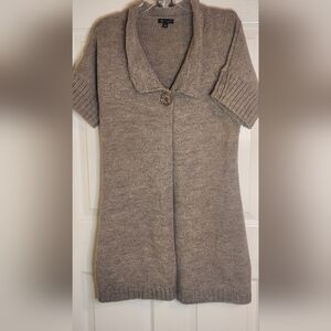ii Sisters M Gray WOOL Blend Shrtslvs Knit Collared 1 Button Women's Cardigan